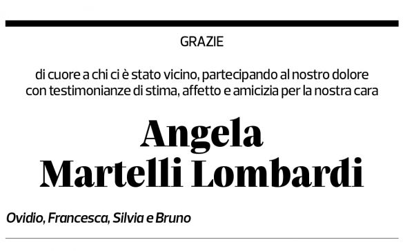 Annuncio funebre Angela Martelli Lombardi