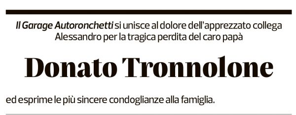 Annuncio funebre Donato Tronnolone