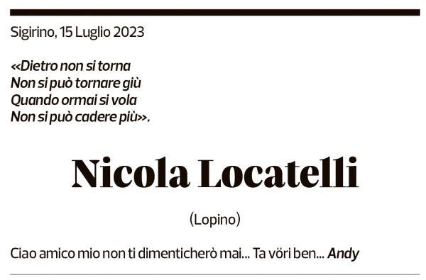 Annuncio funebre Nicola Locatelli