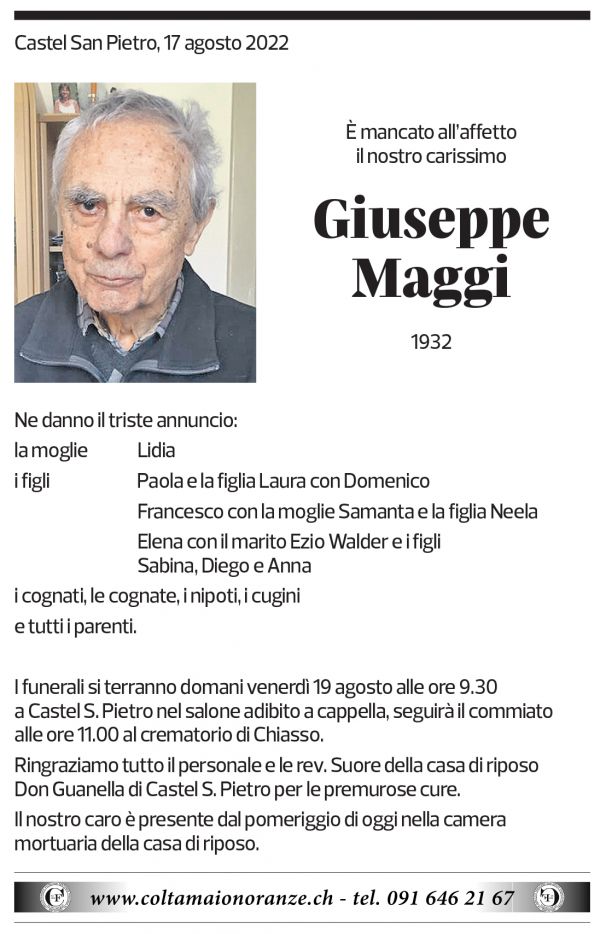 Annuncio funebre Giuseppe Maggi