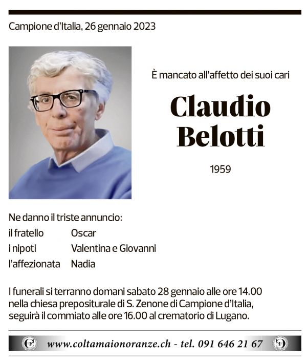 Annuncio funebre Claudio Belotti