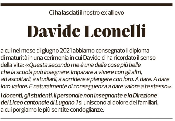 Annuncio funebre Davide Leonelli