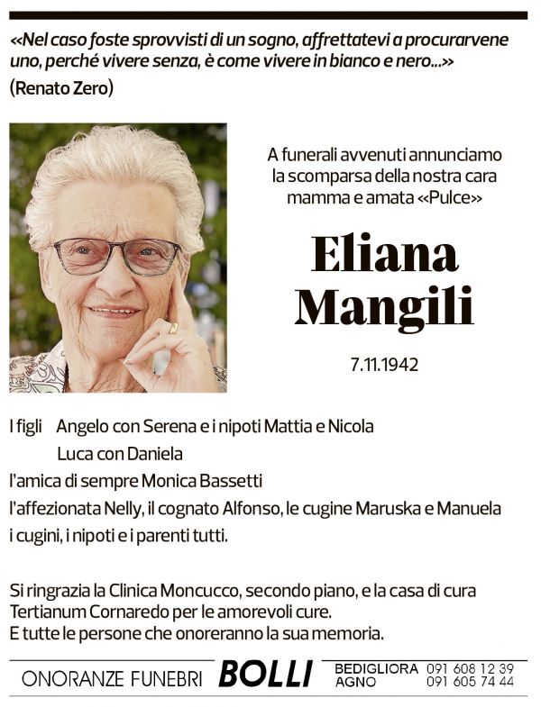 Annuncio funebre Eliana Mangili