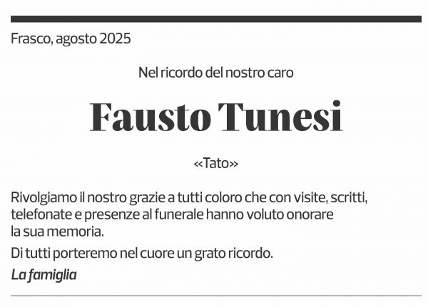Annuncio funebre Fausto Tunesi