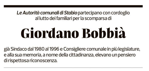 Annuncio funebre Giordano Bobbià