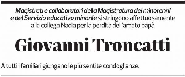 Annuncio funebre Giovanni Troncatti