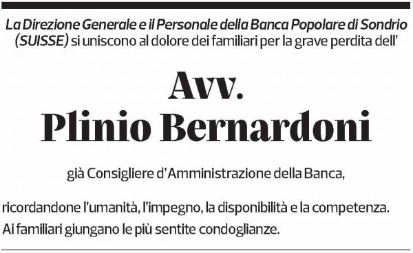 Annuncio funebre Plinio Bernardoni