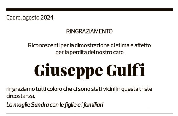 Annuncio funebre Giuseppe Gulfi