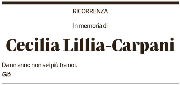 Annuncio funebre Cecilia Lillia-carpani