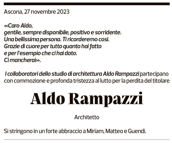Annuncio funebre Aldo Rampazzi