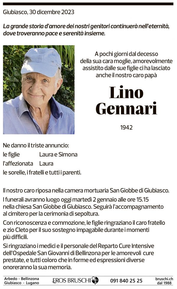 Annuncio funebre Lino Gennari