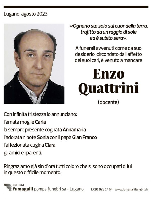 Annuncio funebre Enzo Quattrini