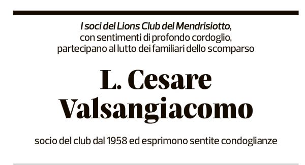 Annuncio funebre Cesare Valsangiacomo