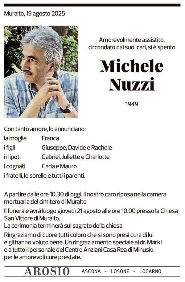 Annuncio funebre Michele Nuzzi