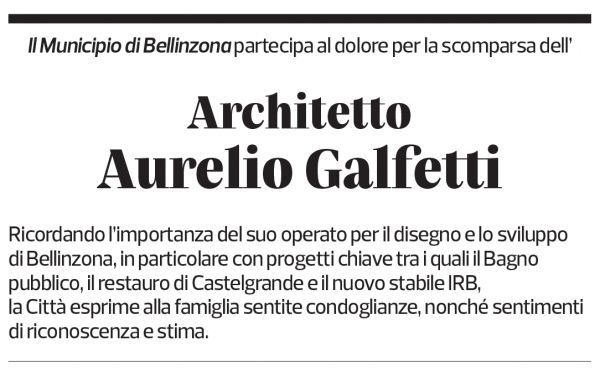 Annuncio funebre Aurelio Galfetti