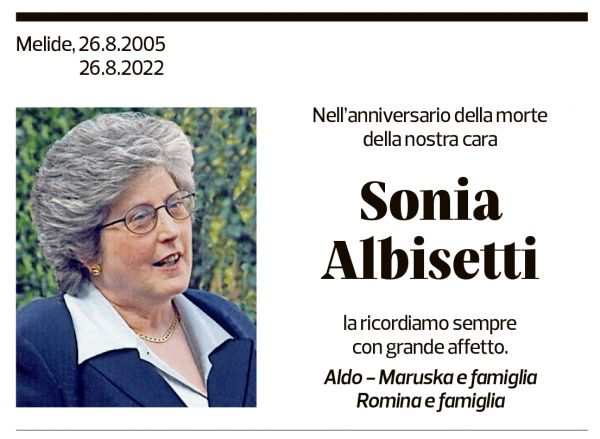 Annuncio funebre Sonia Albisetti