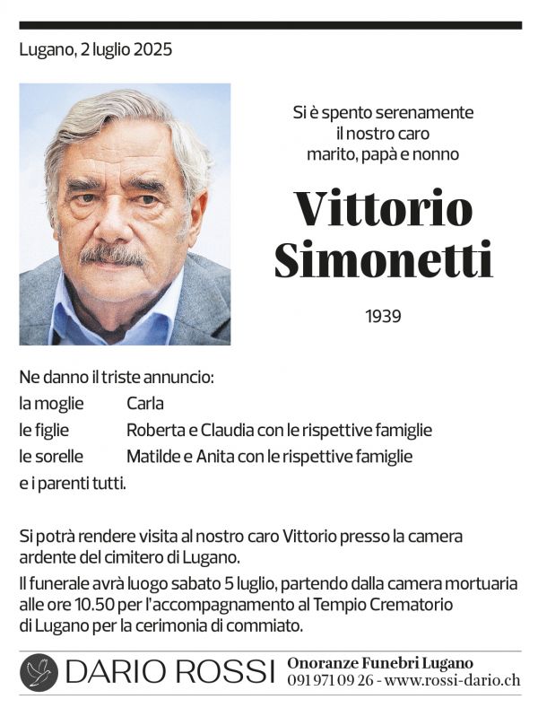 Annuncio funebre Vittorio Simonetti