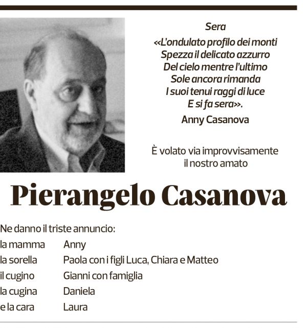 Annuncio funebre Pierangelo Casanova