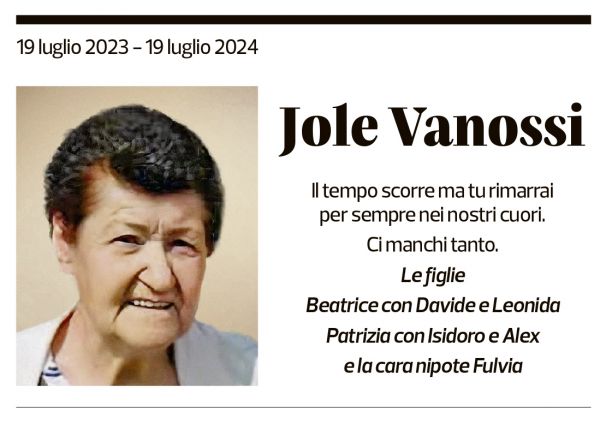 Annuncio funebre Jole Vanossi