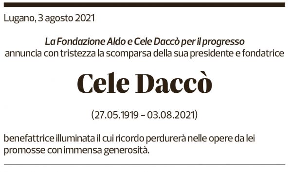 Annuncio funebre Cele Daccò