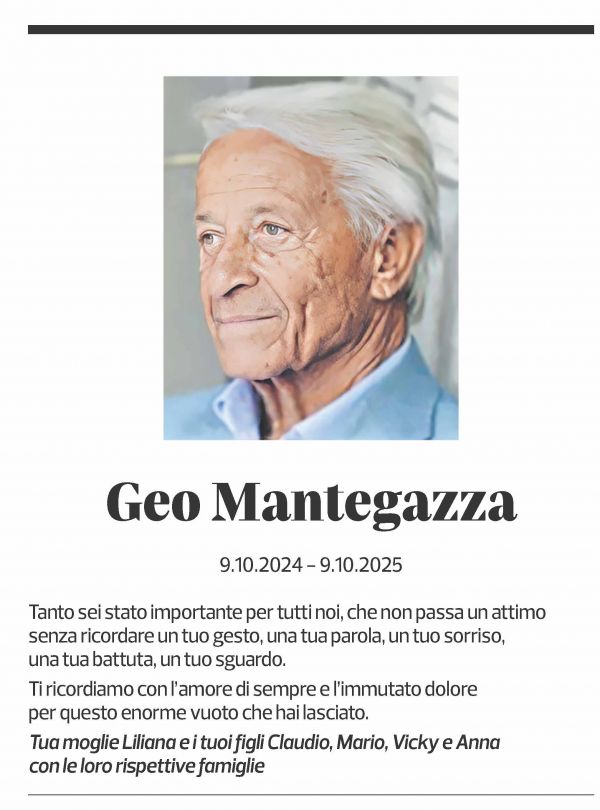 Annuncio funebre Geo Mantegazza