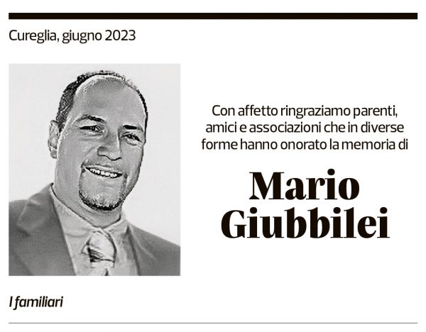 Annuncio funebre Mario Giubbilei