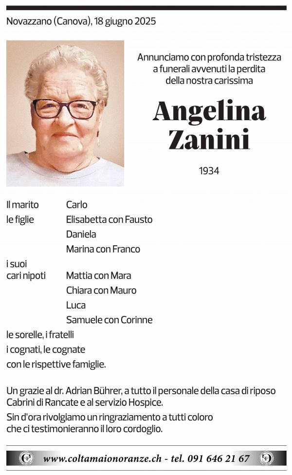 Annuncio funebre Angelina Zanini
