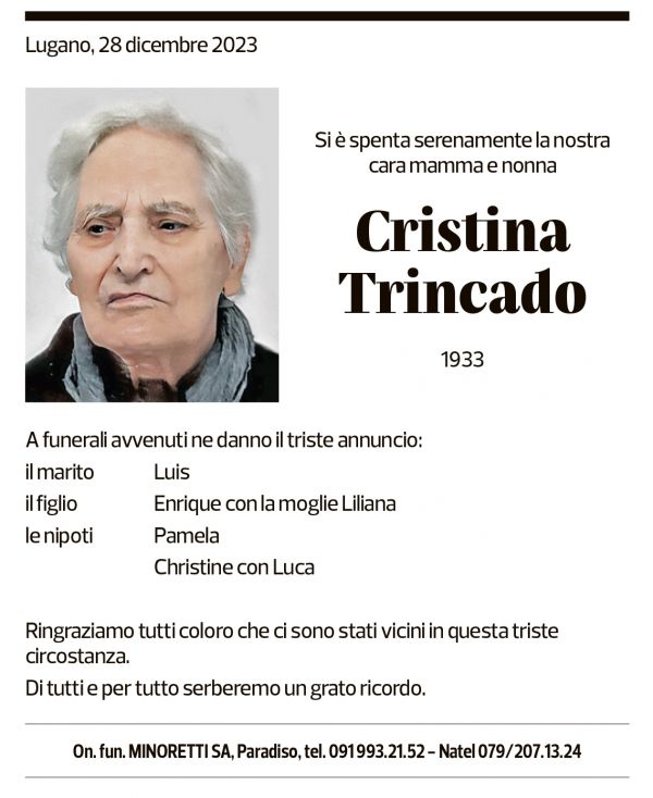 Annuncio funebre Cristina Trincado