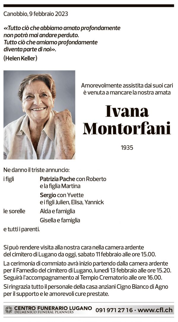 Annuncio funebre Ivana Montorfani