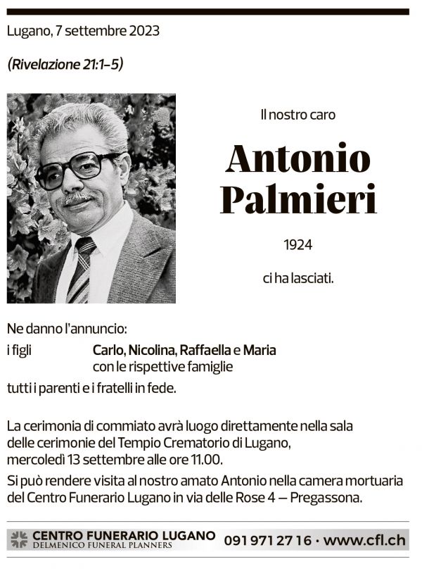 Annuncio funebre Antonio Palmieri