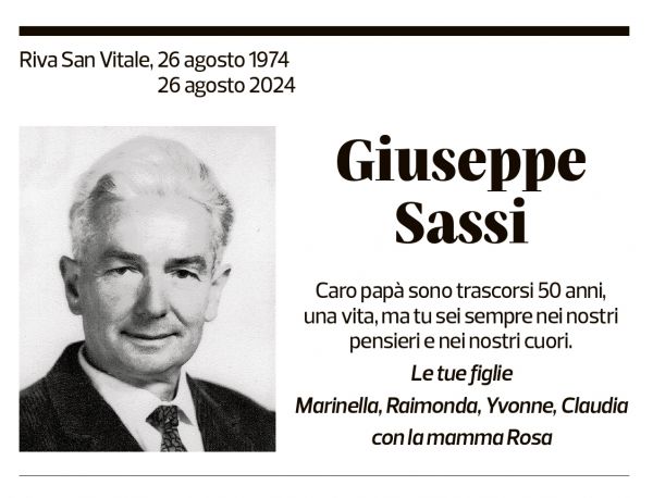 Annuncio funebre Giuseppe Sassi