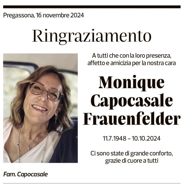 Annuncio funebre Monique Capocasale Frauenfelder