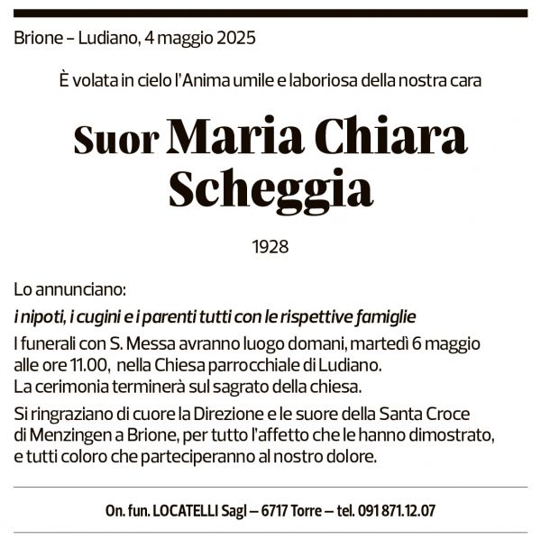 Annuncio funebre Maria Chiara Scheggia