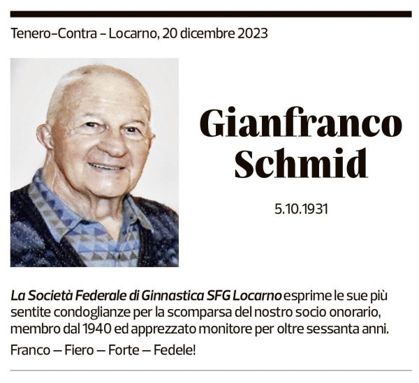 Annuncio funebre Gianfranco Schmid