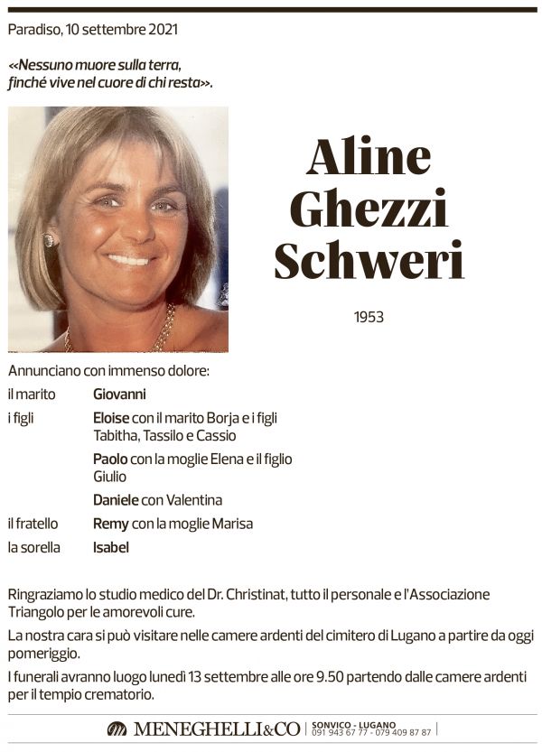 Annuncio funebre Aline Ghezzi Schweri