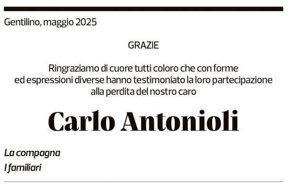 Annuncio funebre Carlo Antonioli