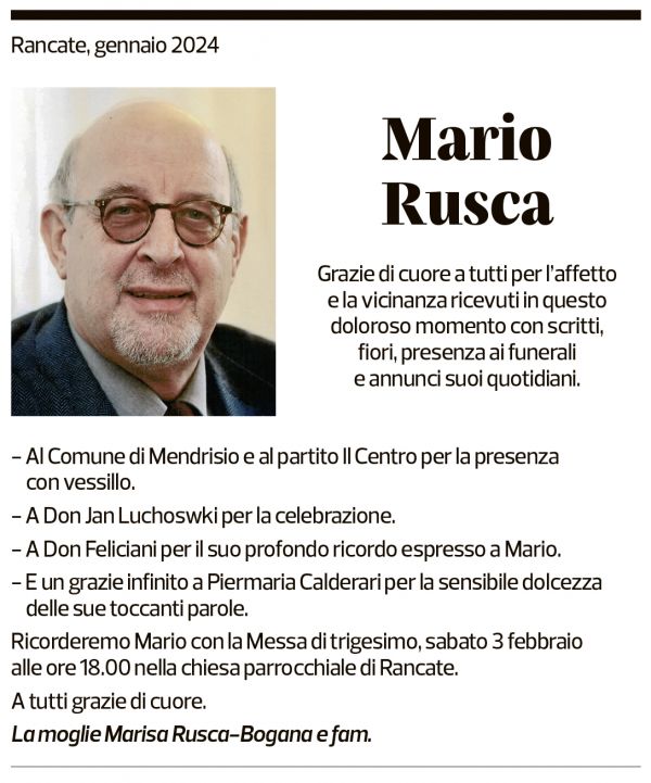 Annuncio funebre Mario Rusca