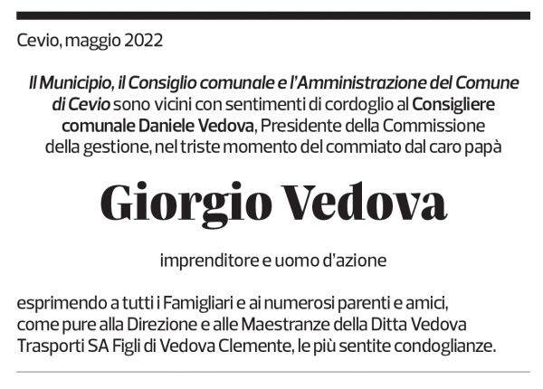 Annuncio funebre Giorgio Vedova