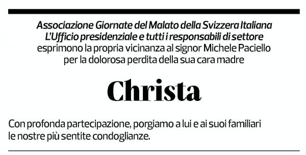 Annuncio funebre Christa 
