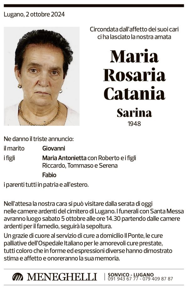 Annuncio funebre Maria Rosaria Catania