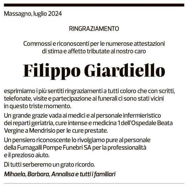 Annuncio funebre Filippo Giardiello