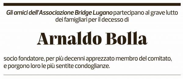 Annuncio funebre Arnaldo Bolla