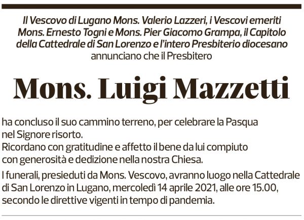 Annuncio funebre Luigi Mazzetti