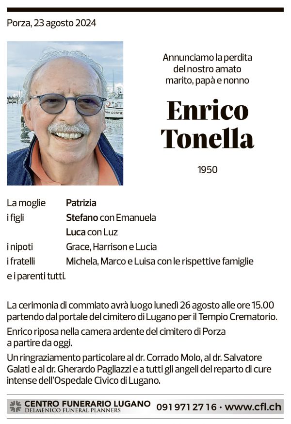 Annuncio funebre Enrico Tonella