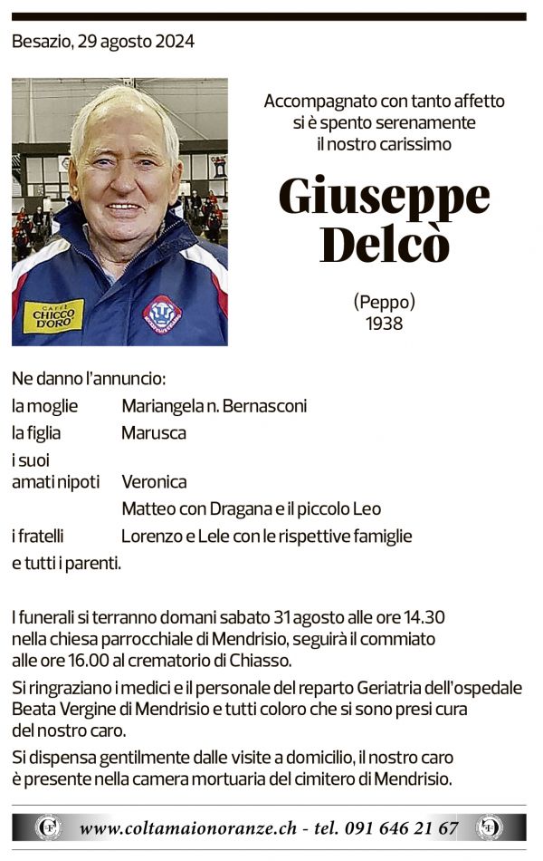 Annuncio funebre Giuseppe Delcò