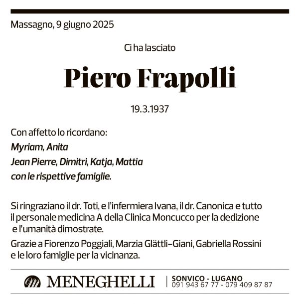 Annuncio funebre Piero Frapolli