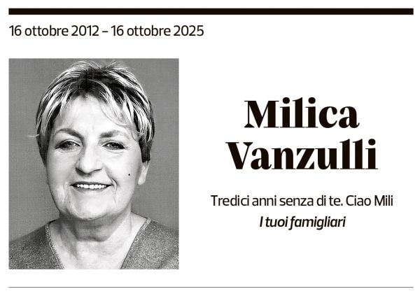 Annuncio funebre Milica Vanzulli