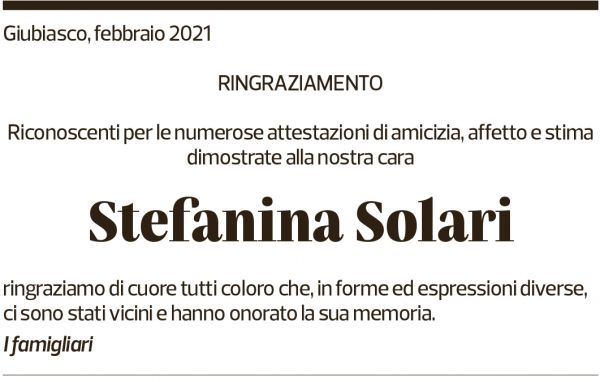 Annuncio funebre Stefanina Solari