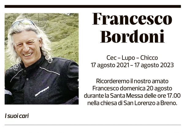 Annuncio funebre Francesco Bordoni