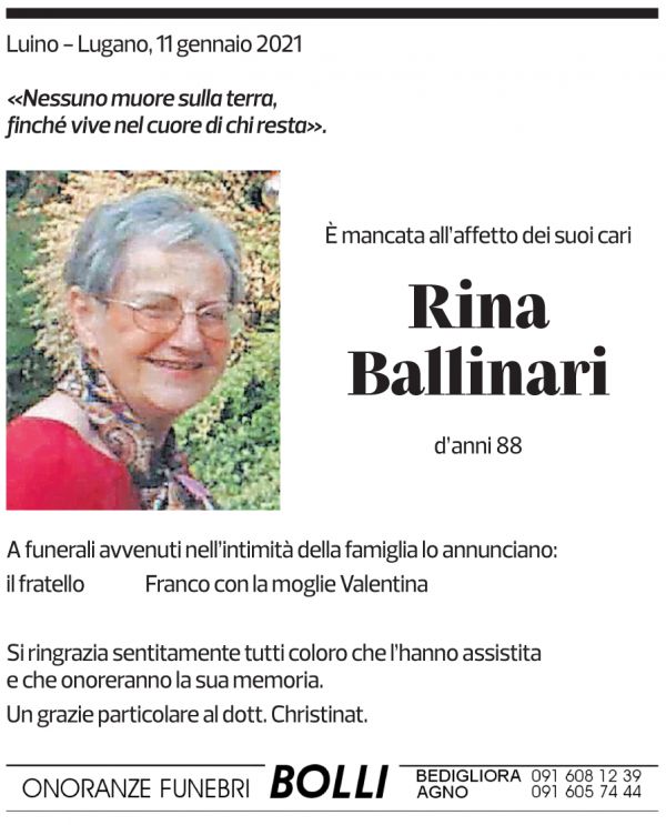 Annuncio funebre Rina Ballinari